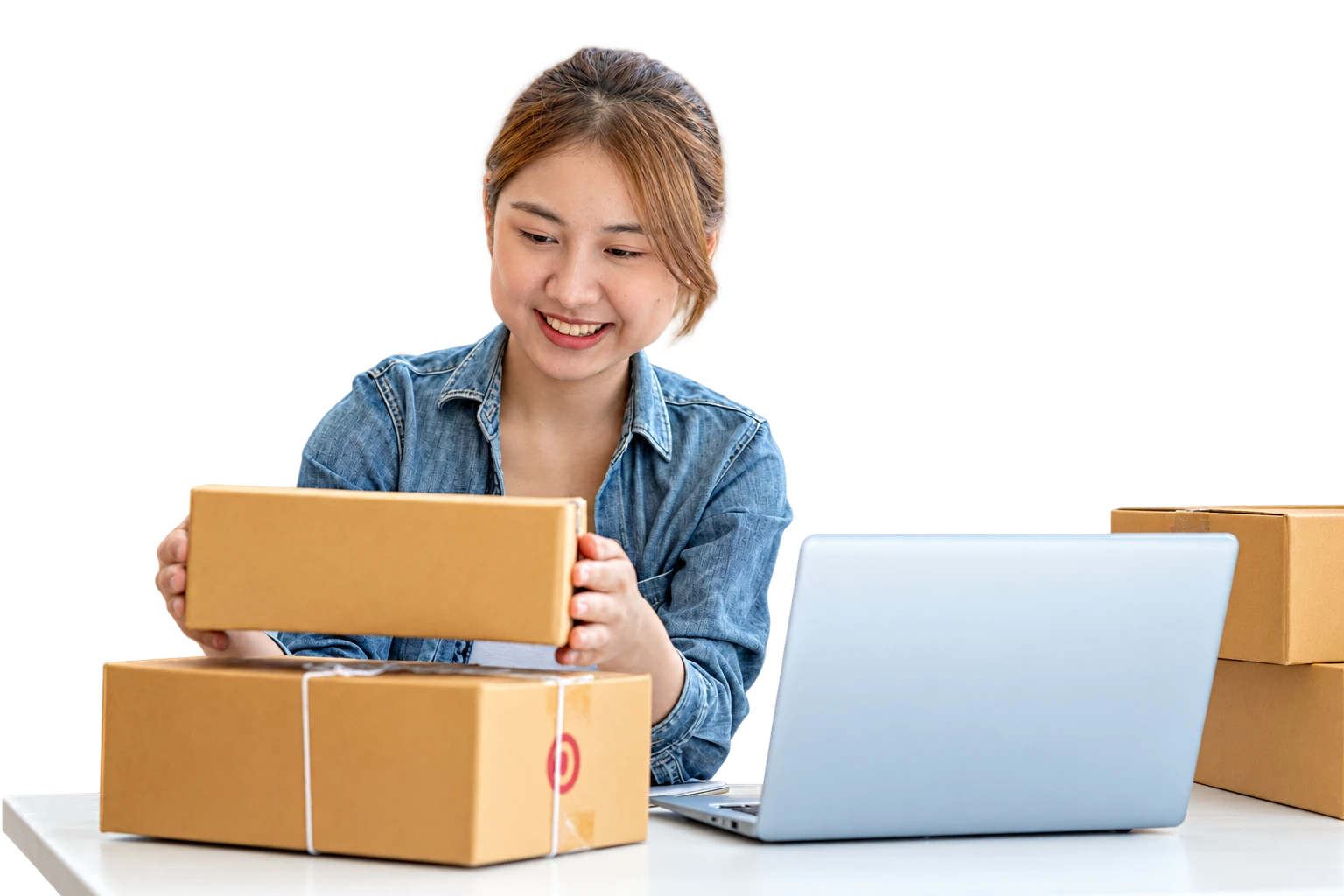 An online seller preparing a parcel for shipment
